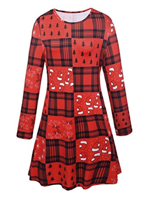 LaSuiveur Women's Christmas Santa Claus Print Pullover Flared A Line Dress