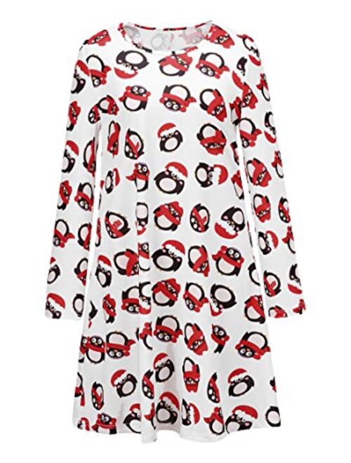 LaSuiveur Women's Christmas Santa Claus Print Pullover Flared A Line Dress