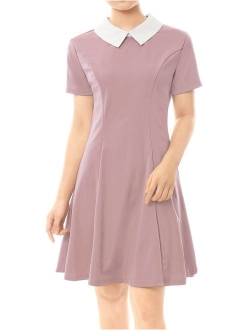 Women's Contrast Doll Collar Short Sleeves Above Knee Flare Dress