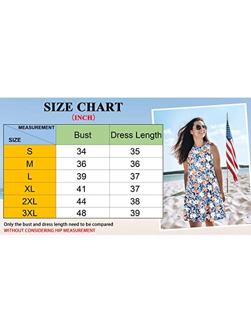 Moskill Summer Beach Dresses for Women Tshirt Sundresses Boho Casual Sleeveless Floral Shift Pockets Swing Loose Damask