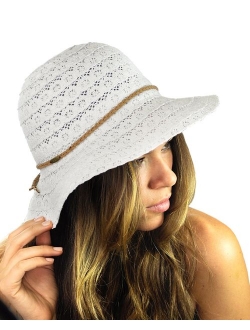 NYFASHION101 Open Knit Brown Braided Trim Vented Cotton Beach Sun Hat