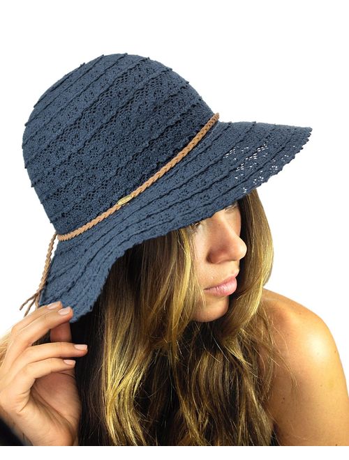 NYFASHION101 Open Knit Brown Braided Trim Vented Cotton Beach Sun Hat