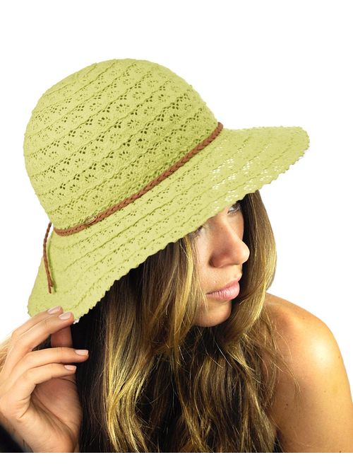 NYFASHION101 Open Knit Brown Braided Trim Vented Cotton Beach Sun Hat