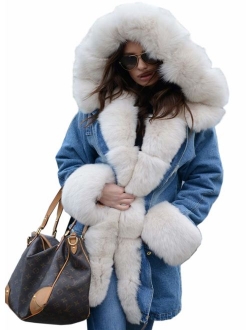 Aofur Womens Hooded Faux Fur Lined Warm Coats Parkas Anoraks Outwear Winter Long Jackets