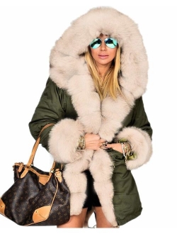 Aofur Womens Hooded Faux Fur Lined Warm Coats Parkas Anoraks Outwear Winter Long Jackets