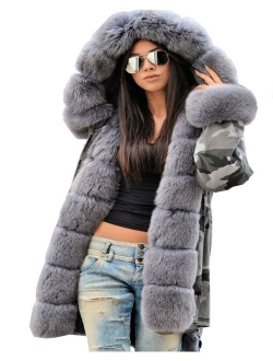 Aofur Womens Hooded Faux Fur Lined Warm Coats Parkas Anoraks Outwear Winter Long Jackets