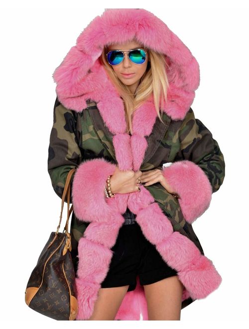 Aofur Womens Hooded Faux Fur Lined Warm Coats Parkas Anoraks Outwear Winter Long Jackets