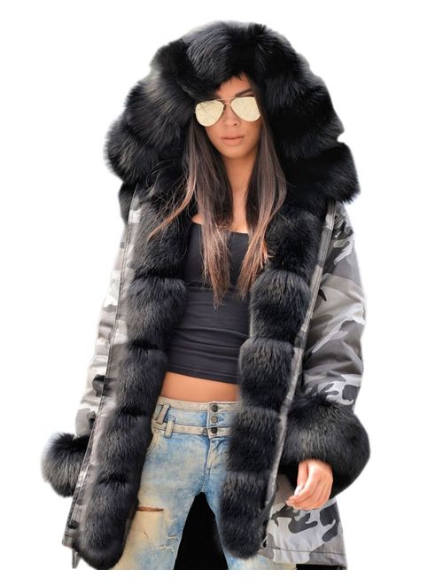 Aofur Womens Hooded Faux Fur Lined Warm Coats Parkas Anoraks Outwear Winter Long Jackets