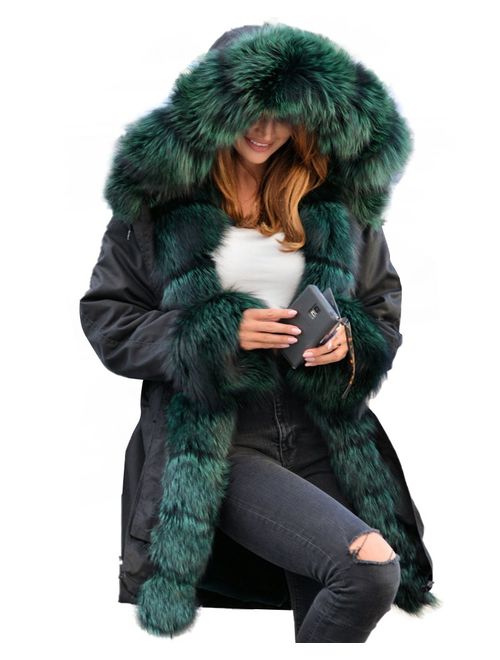 Aofur Womens Hooded Faux Fur Lined Warm Coats Parkas Anoraks Outwear Winter Long Jackets