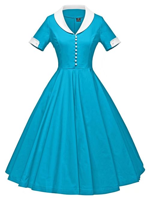 GownTown Womens 1950s Cape Collar Vintage Swing Stretchy Dresses