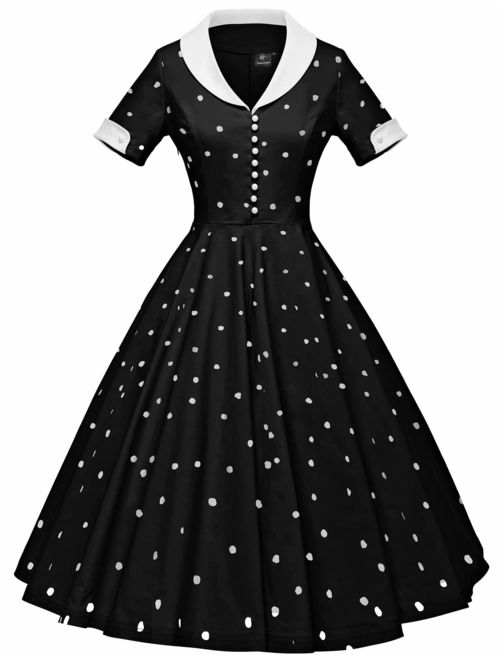 GownTown Womens 1950s Cape Collar Vintage Swing Stretchy Dresses