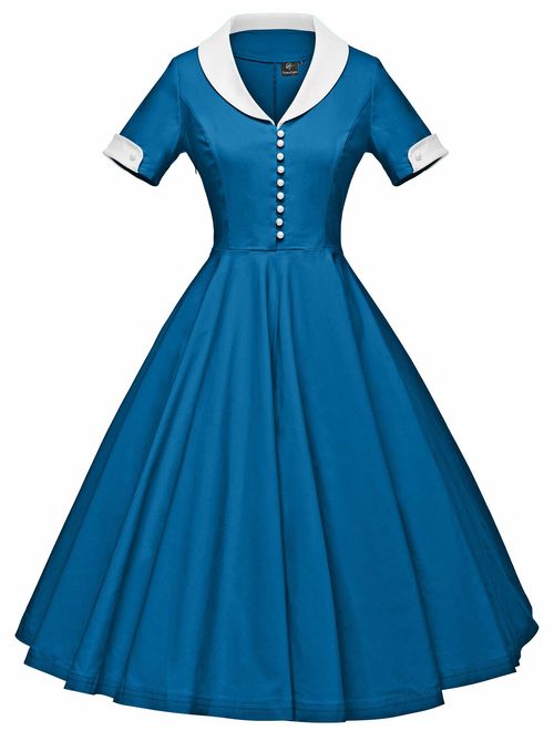 GownTown Womens 1950s Cape Collar Vintage Swing Stretchy Dresses