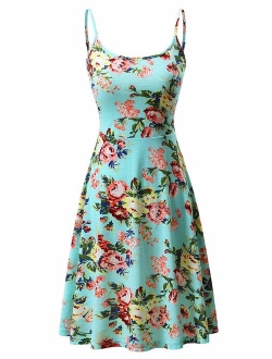 Luckco Women's Sleeveless Adjustable Strappy Summer Floral Flared Swing Dress