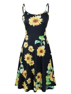 Luckco Women's Sleeveless Adjustable Strappy Summer Floral Flared Swing Dress