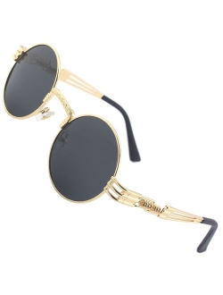 CGID E72 Retro Steampunk Style Inspired Round Metal Circle Polarized Sunglasses for Women Men