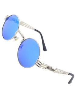 CGID E72 Retro Steampunk Style Inspired Round Metal Circle Polarized Sunglasses for Women Men