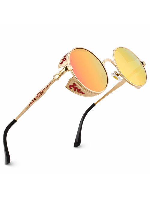 CGID E72 Retro Steampunk Style Inspired Round Metal Circle Polarized Sunglasses for Women Men