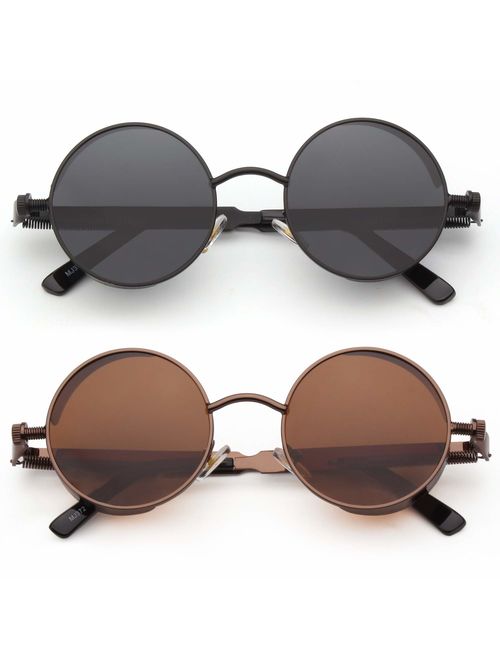 CGID E72 Retro Steampunk Style Inspired Round Metal Circle Polarized Sunglasses for Women Men