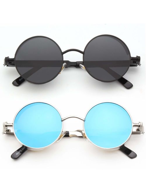 CGID E72 Retro Steampunk Style Inspired Round Metal Circle Polarized Sunglasses for Women Men