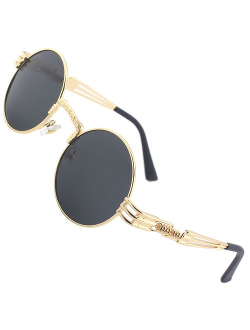 CGID E72 Retro Steampunk Style Inspired Round Metal Circle Polarized Sunglasses for Women Men