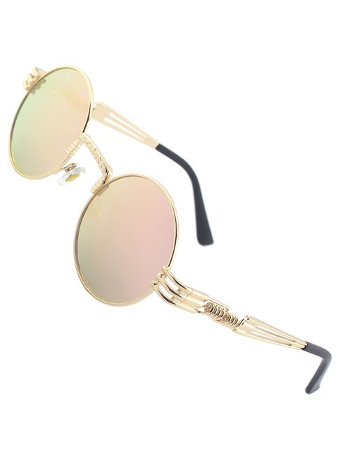 CGID E72 Retro Steampunk Style Inspired Round Metal Circle Polarized Sunglasses for Women Men