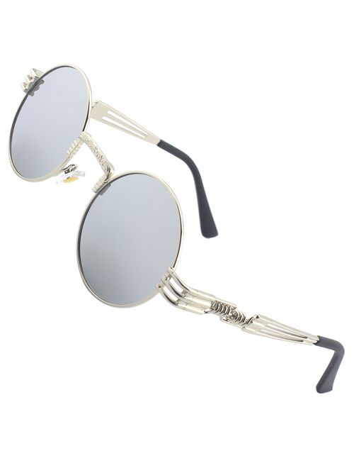 CGID E72 Retro Steampunk Style Inspired Round Metal Circle Polarized Sunglasses for Women Men