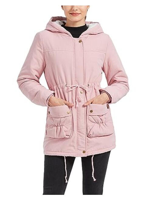 MEWOW Women's Winter Mid Length Thick Warm Faux Lamb Wool Lined Jacket Coat