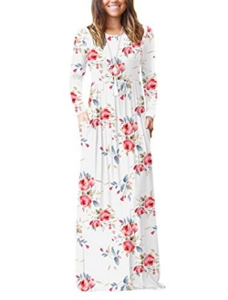 HAOMEILI Long Sleeve Loose Plain Long Maxi Casual Dresses with Pockets