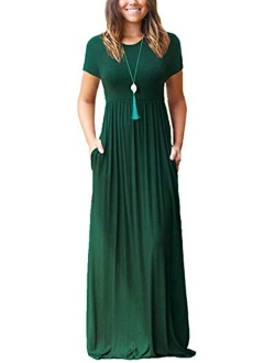 HAOMEILI Long Sleeve Loose Plain Long Maxi Casual Dresses with Pockets