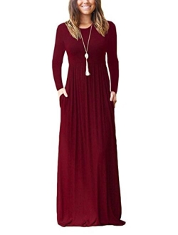 HAOMEILI Long Sleeve Loose Plain Long Maxi Casual Dresses with Pockets