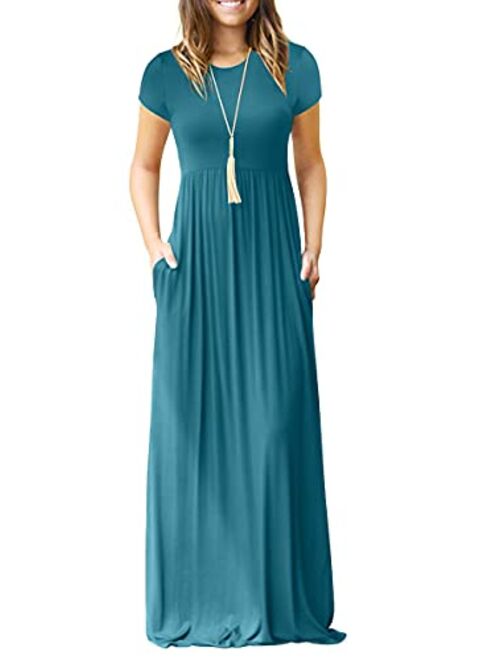 HAOMEILI Long Sleeve Loose Plain Long Maxi Casual Dresses with Pockets