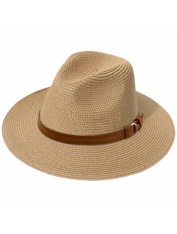 JOYEBUY Womens UPF50 Foldable Summer Straw Hat Wide Brim Fedora Sun Beach hat