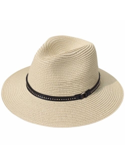 JOYEBUY Womens UPF50 Foldable Summer Straw Hat Wide Brim Fedora Sun Beach hat