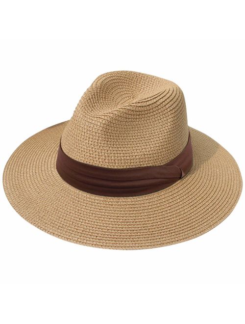 JOYEBUY Womens UPF50 Foldable Summer Straw Hat Wide Brim Fedora Sun Beach hat