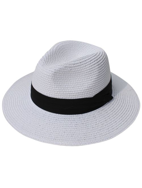 JOYEBUY Womens UPF50 Foldable Summer Straw Hat Wide Brim Fedora Sun Beach hat