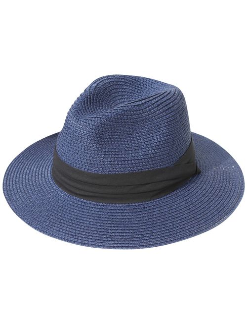 JOYEBUY Womens UPF50 Foldable Summer Straw Hat Wide Brim Fedora Sun Beach hat