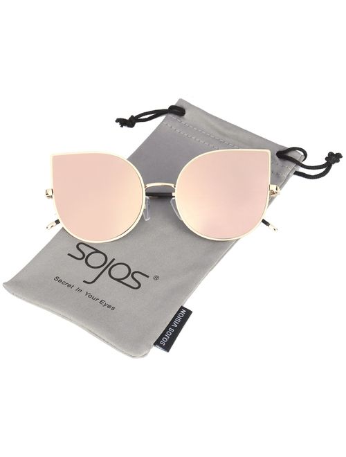 SOJOS Cat Eye Mirrored Flat Lenses Ultra Thin Light Metal Frame Women Sunglasses SJ1022