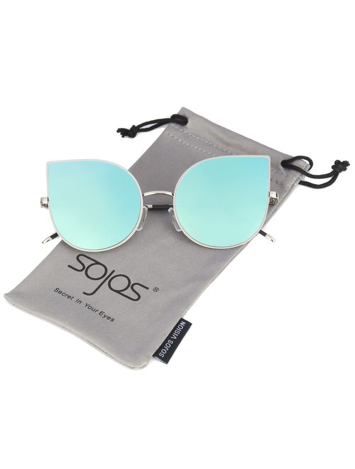 SOJOS Cat Eye Mirrored Flat Lenses Ultra Thin Light Metal Frame Women Sunglasses SJ1022