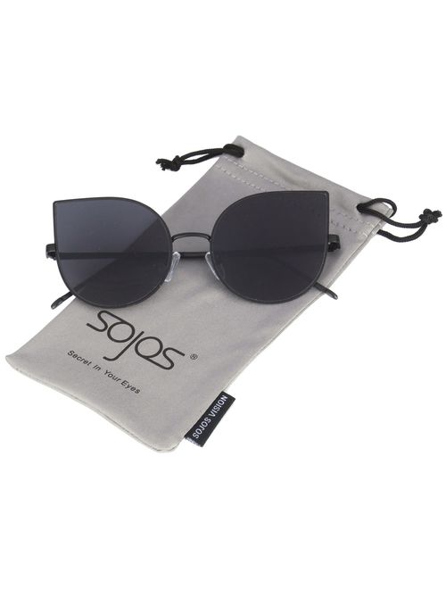 SOJOS Cat Eye Mirrored Flat Lenses Ultra Thin Light Metal Frame Women Sunglasses SJ1022