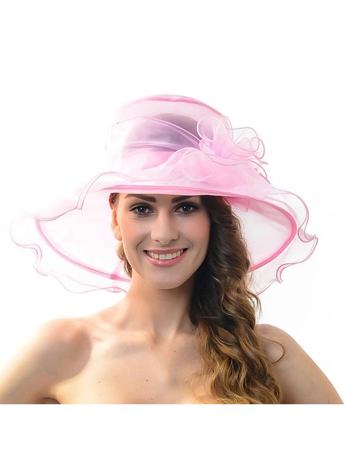 Acecharming Women Organza Kentucky Derby Fascinator Lady Cocktail Tea Party Church Wedding Bridal Flower Hat