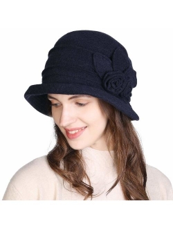 Cloche Round Hat for Women 1920s Fedora Bucket Vintage Hat Flower Accent