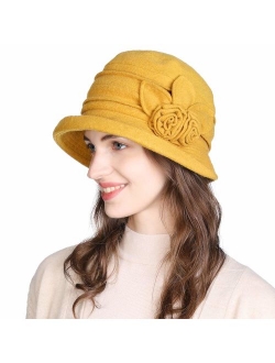 Cloche Round Hat for Women 1920s Fedora Bucket Vintage Hat Flower Accent