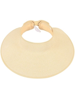 Simplicity Women's Summer Foldable Straw Sun Visor w/Cute Bowtie