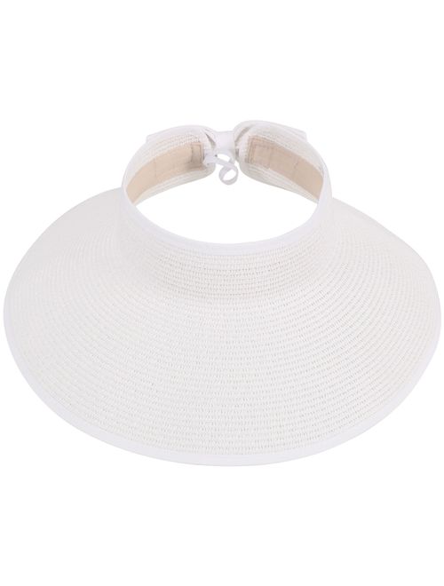 Simplicity Women's Summer Foldable Straw Sun Visor w/Cute Bowtie