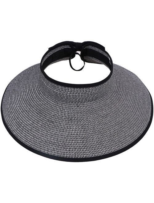 Simplicity Women's Summer Foldable Straw Sun Visor w/Cute Bowtie