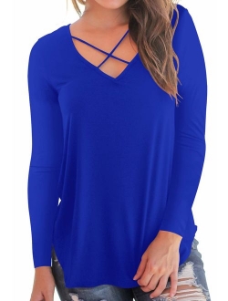 NIASHOT Women's Casual Long Sleeve Solid Soft V-Neck T-Shirt Tops