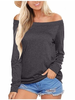 NIASHOT Women's Casual Long Sleeve Solid Soft V-Neck T-Shirt Tops