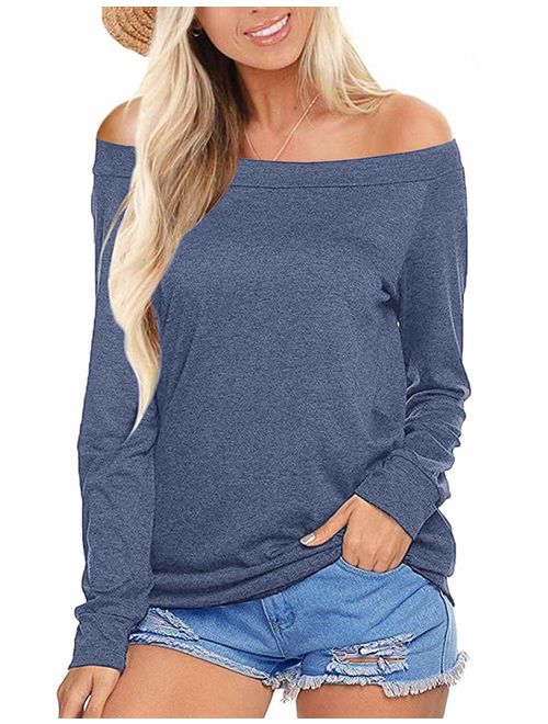 NIASHOT Women's Casual Long Sleeve Solid Soft V-Neck T-Shirt Tops