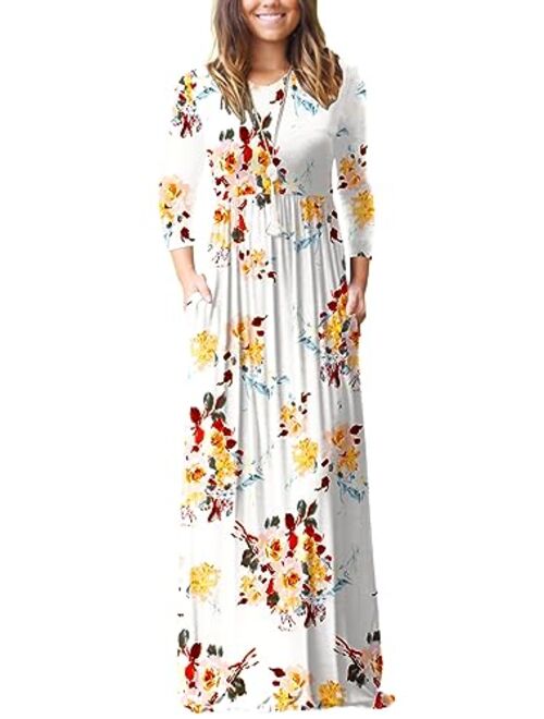 GRECERELLE Women's Long Sleeve Loose Plain Maxi Dresses Casual Long Dresses Wite Pockets