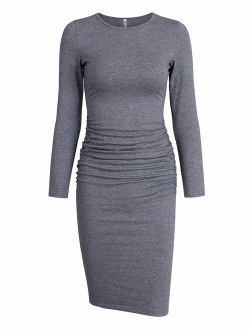 Missufe Women's Long Sleeve Ruched Casual Sundress Midi Bodycon Sheath Dress